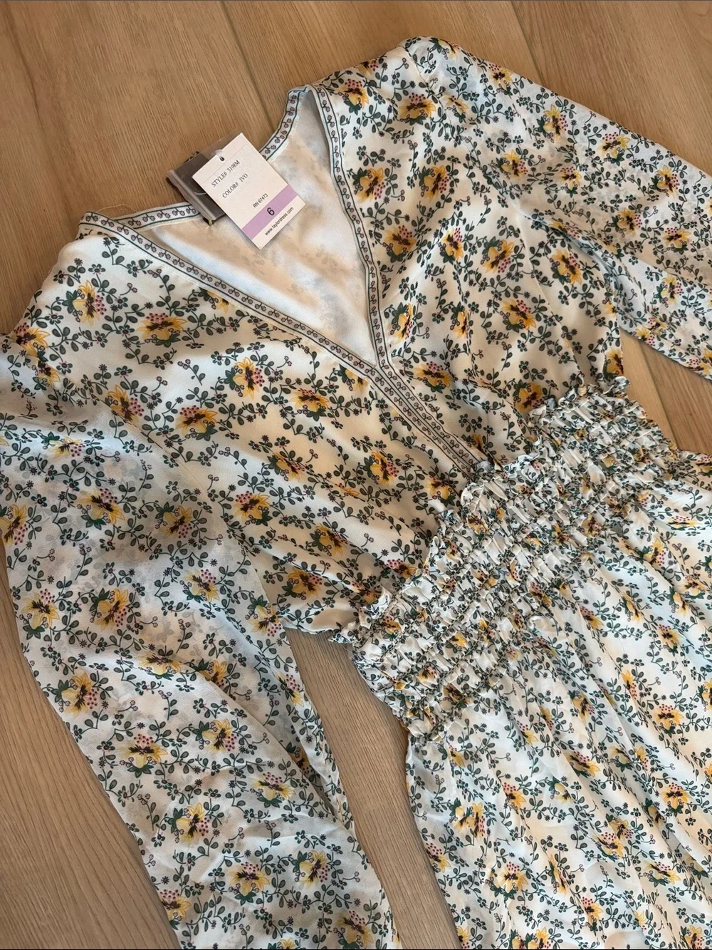 Taylor Floral Smocked Long Sleeve Mini Dress - Cream & Yellow NWT